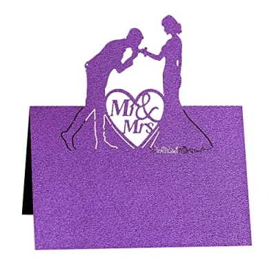 Image of Wedding Table Place Name Cards 50 Pcs 3D Hollow Setting Greeting Carved Heart Number Cards, Dark Purple