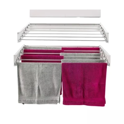 Image of foxydry HIDE Wall Mounted Clothes Airer Balcony Outdoor Indoor Retractable Drying Rack 101x50x11.5cm (101cm, White (Limited Edition))