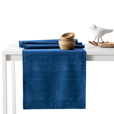 Image of AmeliaHome Table Runner 40 x 140 cm Lotus Effect Water Repellent Snakeskin Pattern Dark Blue Vesta