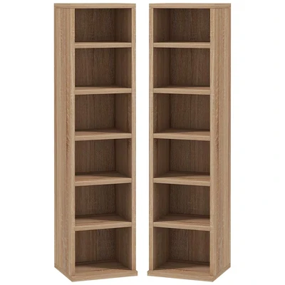 Image of HOMCOM 204 CD Media Display Shelf Unit Set of 2 Blu Ray Tower Rack w/Adjustable Shelves Bookcase Storage Organiser, Natural