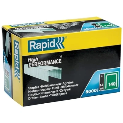 Image of Rapid High Performance Staples for Insulation, Thin Plastics, Cardboard and Carpets Flatwire No. 140, Leg Length 14mm, Staple Gun Staples, Galvanised Steel, 5000 Pieces, Boxed (11915611), Silver
