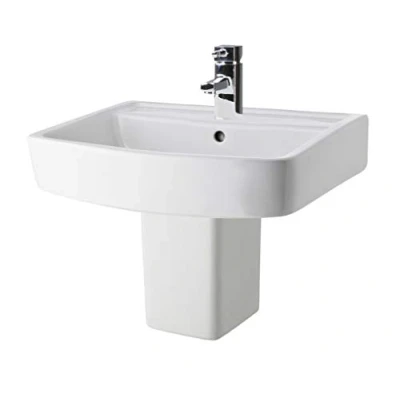 Image of Square 1 Tap Hole Basin &amp; Semi Pedestal 520mm