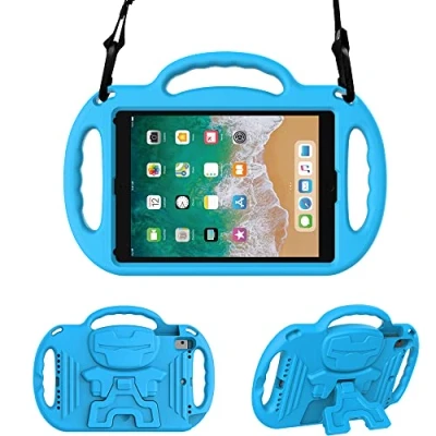 Image of Surom Kids Case for iPad 9.7 2018/2017 Light Weight Shockproof Handle Stand Cover with Shoulder Strap Lanyard 2018/2017/iPad Air/iPad Air 2 Blue