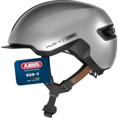 Image of ABUS Urban helmet HUD Y magnetic, rechargeable rear LED light with magnetic attachment a cool bike for everyday use men and women silver, size S