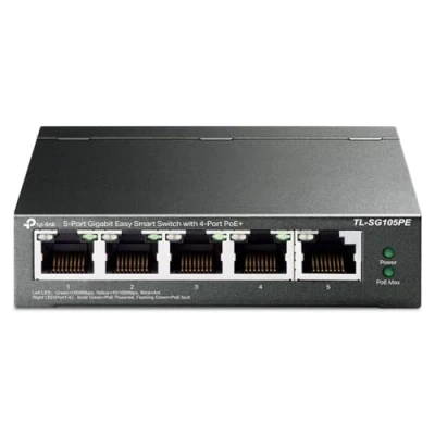 Image of TP Link 5 Port Gigabit PoE Switch 4 PoE+ @65W Easy Smart Plug &amp; Play Limited Lifetime Protection Shielded Ports Support QoS, Vlan, IGMP and Aggregation (TL SG105PE)