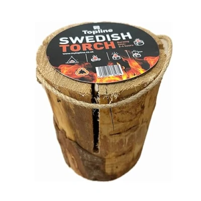 Image of Swedish Fire Torch Instant Wood Extra Dry Kiln Dried Logs. Perfect for Garden Pit. Can Be Used as a Campfire, Stove or Even Lantern/Garden Candle.