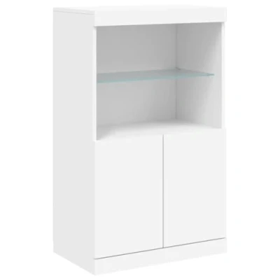 Image of vidaXL Modern Sideboard with LED Lights and USB Connector, Engineered Wood &amp; Glass Material, Ample Storage Space White Living Room Furniture