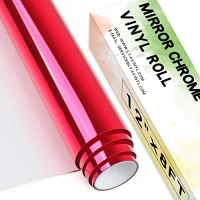 Image of Chrome Mirror Permanent Vinyl Roll,12&quot;x 8ft Red PET Self Adhesive for Cricut, Silhouette Cameo, Roll Decor Sticker, Party Decoration