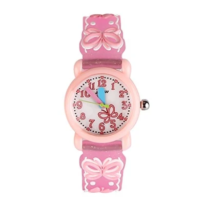 Image of ele ELEOPTION Children&#039;s Watch Waterproof 3D Cute Cartoon Design Round Dial Silicone Rubber Jelly Color Band Quartz Wristwatch for Little Xmas Girls Boy Kids Children (Butterfly, Pink2)
