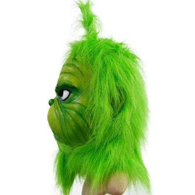 Image of LePyCos Grinch Mask Glove Christmas Halloween Latex Deluxe Party Cosplay Props (mask4)