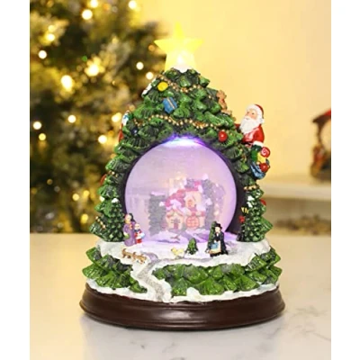 Image of Christmas Concepts® 22.9cm Musical Tree Shaped Resin Decoration With Water Globe + LED Lights Battery Operated