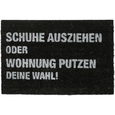 Image of Relaxdays Coir Doormat for Indoor &amp; Outdoor Use, with German Phrase, Non Slip Entry Rug, HxW: 60x40 cm, Black/White, Coco, 1 item