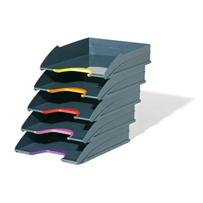 Image of Durable VARICOLOR Letter Tray Set of 5 Stackable Colour Coded Trays Ideal for Storing Documents and Paper Work