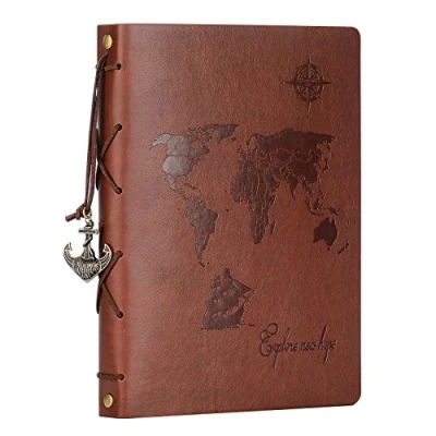 Image of ZEEYUAN Small Photo Album Travel Leather Scrapbook with 60 Pages World Map Vintage DIY Memory Book for Valentines Anniversary Birthday