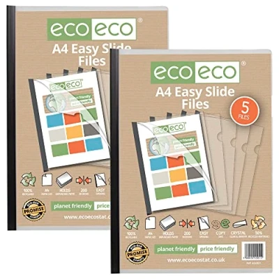 Image of eco A4 50% Recycled Bag 10 Easy Slide Files, Clip bar Project Report eco051x2, Black