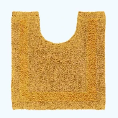 Image of HOMESCAPES Toilet Mat, Luxury 1600gsm Extra Soft 100% Cotton, Reversible Bathroom Mats Non Slip, Washable, Super Absorbent, Quick Dry, Mustard Pedestal Mat for Toilet, 50 x 55 cm