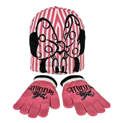 Image of Disney Minnie Mouse Child/Girls Winter 2 Piece Pink &amp; White Hat And Gloves Set