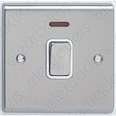 Image of Deta SD1391SCW Double Pole Switch With Neon 20 Amp (Satin Chrome/White Insert)