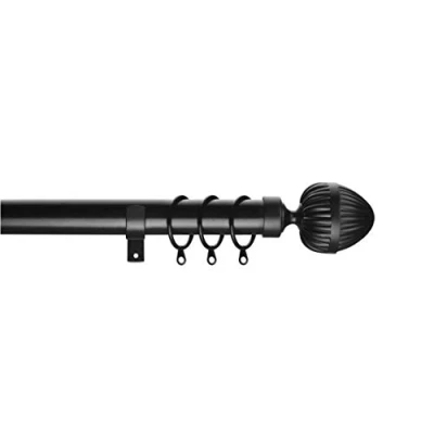 Image of Home Harmony® Fluted Acorn Finial Telescopic Extendable Curtain Pole set In Black or Silver and Matching Holdbacks Available (black, 180 320 cm)