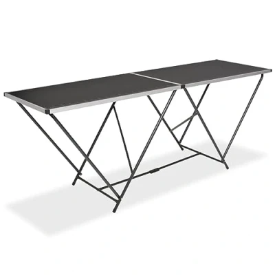 Image of vidaXL Handy Folding Pasting Table with Aluminium Frame and Black MDF Top, W Shaped Steel Legs, 200x60x78 cm, Ideal for Home Decorating Craft Projects