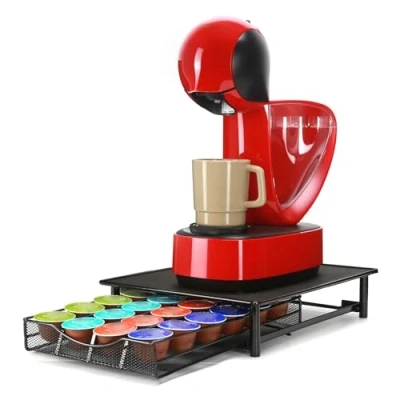 Image of SYSYLY Coffee Pod Holder,Coffee Storage Drawer Compatible With Dolce Gusto Capsules,Coffee Machine Stand,Pod Dispenser,24 Capsule Capacity,Great for Small Space Counters.