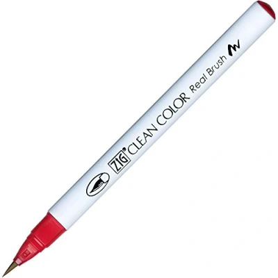 Image of Kuretake Zig Clean Colour Geranium Real Brush Water Based Dye Pen Tip
