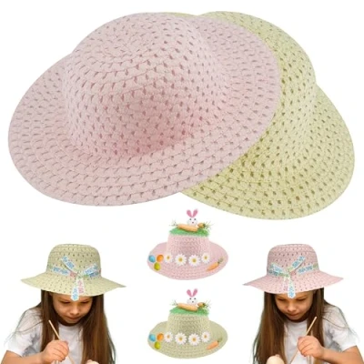 Image of Children Springtime Bonnet Hats Yellow and Pink Summer Hat for Unisex Kids Boys Girls Adults Easter Ready to Decorate, Novelty Dress up Decoration