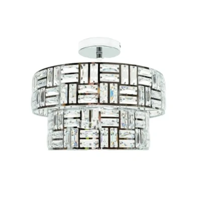 Image of Silver Chrome/Clear Acrylic Jewel Tiered Design Ceiling Light Fitting for Living Room Bedroom Hallway