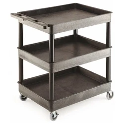Image of Super Strength Multi Purpose Trolley; 3 Trays; Swivel Castors; Black