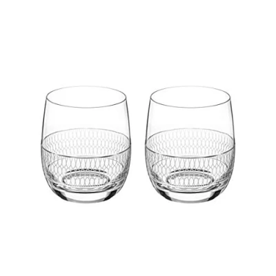 Image of DIAMANTE Whisky Glasses Crystal Short Drink Tumblers Pair with ‘Elise’ Collection Hand Etched Design Set of 2