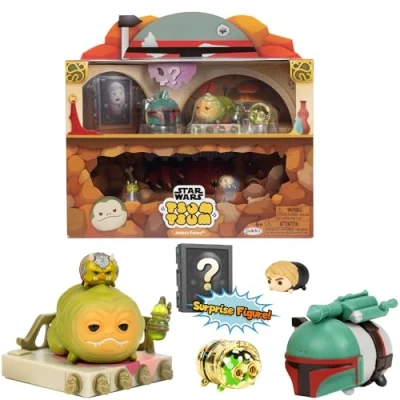 Image of Disney Tsum Star Wars Jabba’s Palace Deluxe Theme Set, Figures Stand 7 cm Tall &amp; Stackable, Includes Luke, Gamorrean Guard, Han Solo, C 3PO, More, for Kids Ages 6+
