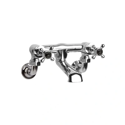 Image of Old London BC403HXWM Topaz Traditional Bathroom Wall Mounted Bath Filler with Crosshead Handles and Hexagonal Collars, 142mm x 262mm, Chrome/Black