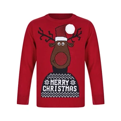 Image of Tokyo Laundry Boy&#039;s Reindeer 3D Pom Novelty Christmas Jumper