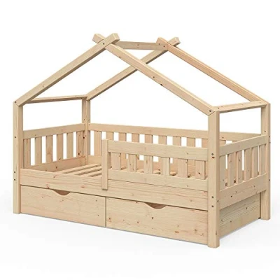 Image of VitaliSpa House bed Design, Natural wood, 80x160 cm with 2 drawers