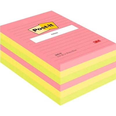 Image of Post it Large Notes, Assorted Neon Colours, Lined, 101 mm x 152 mm, 100 Sheets/Pad, 6 Pads Self stick Notes For Note Taking, To Do Lists &amp; Reminders