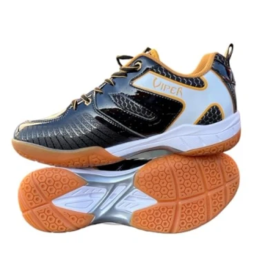 Image of VIPER Badminton Shoes Extra Wide Fit Tennis Squash Non Slip Sports Trainers for Volleyball Black Gold (Black/Gold, UK Footwear Size System, Adult, Men, Numeric, Wide, 9)