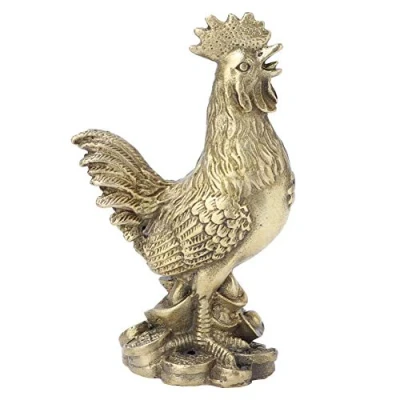 Image of Pure copper chicken Ornament standing rooster handicraft Feng Shui golden (length 6cm bottom diameter 5cm height 10cm),