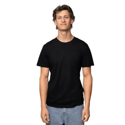 Image of DANISH ENDURANCE Men&#039;s Organic Cotton Short Sleeve T Shirt, Premium Blend, Crew &amp; V Neck, Neck Jet Black, M