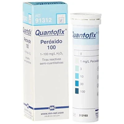 Image of Quantofix 1138902 Hydrogen Peroxide 100 Reagent Test Strips for testing H2O2, CE Marked, 6mm x 95mm (Pack of 100)
