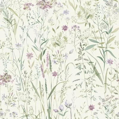 Image of Grandeco Free Flower Sprigs and Grass Wallpaper, Pink