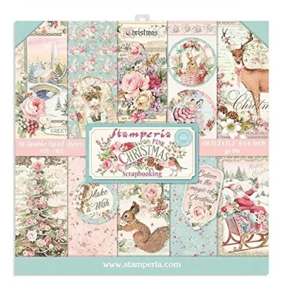 Image of Stamperia INTL, KFT (3PL) Scrapbooking Pad Double Face Pink Christmas, Multicoloured, 15.24x15.27