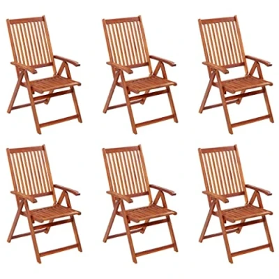 Image of vidaXL Set of 6 Folding Garden Chairs, Patio Seats, Balcony Outdoor Furniture, Solid Acacia Wood