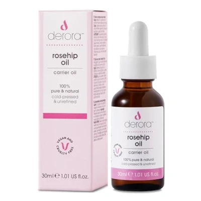 Image of Derora Rosehip Oil Nourishes Skin, Hair &amp; Nails 100% Pure Natural Cold Pressed Unrefined Antioxidant Vitamin A, C E Rich All Skin Types Vegan Cruelty Free (30ml)