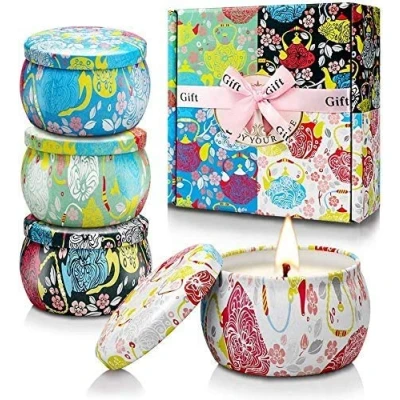 Image of Yinuo Mirror Scented Candles Gift Set, Soy Wax 4.4 oz Tin for Women Host with Strongly Fragrance Relax 4 Pack