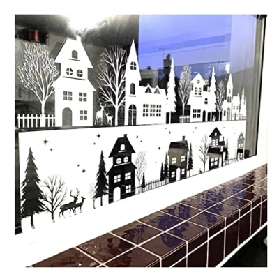 Image of Dizzy Duck Christmas Window Sticker Winter Village Scene Reusable Cling