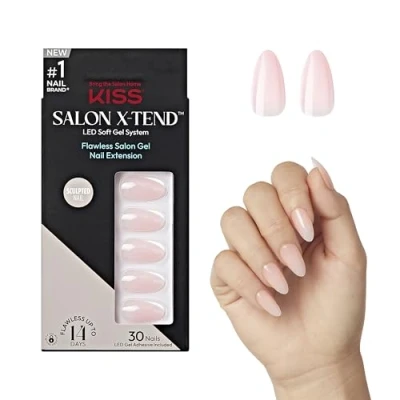 Image of KISS Salon X tend Glue On Color Nails, Gloria, Light Beige, Medium Size, Almond Shape, 34 Ct.