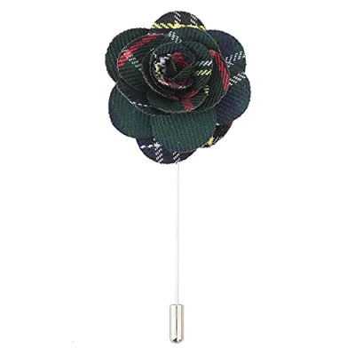 Image of DQT Mens Lapel Pin Tartan Plaid Formal Wedding Suit Green