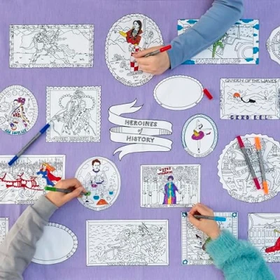 Image of eatsleepdoodle Colouring Tablecloth w/ 10pk Washable Markers 130x85cm Inspirational Women Poster, Powerful In History For Kids &amp; Reusable
