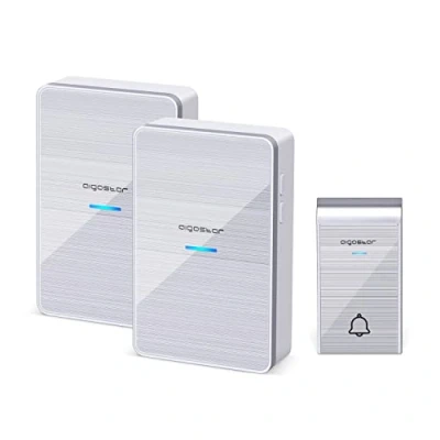 Image of Aigostar Wireless Doorbell 36 Melodies+3 Volume Levels 150M/500Ft, 2 Battery Opperated Receivers with Blue Light Indicator 1 Waterproof Transmitter, Silver