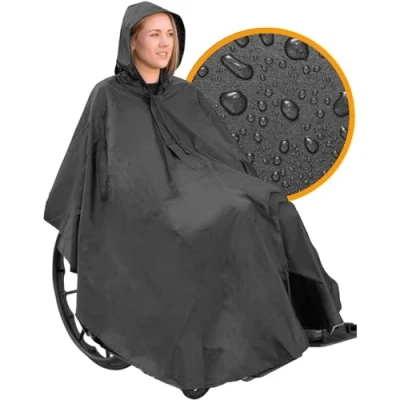 Image of OrtoPrime Waterproof Wheelchair Poncho Rain Cover and Cape for Users, Adult Sized.